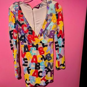 This is a colorful party dress